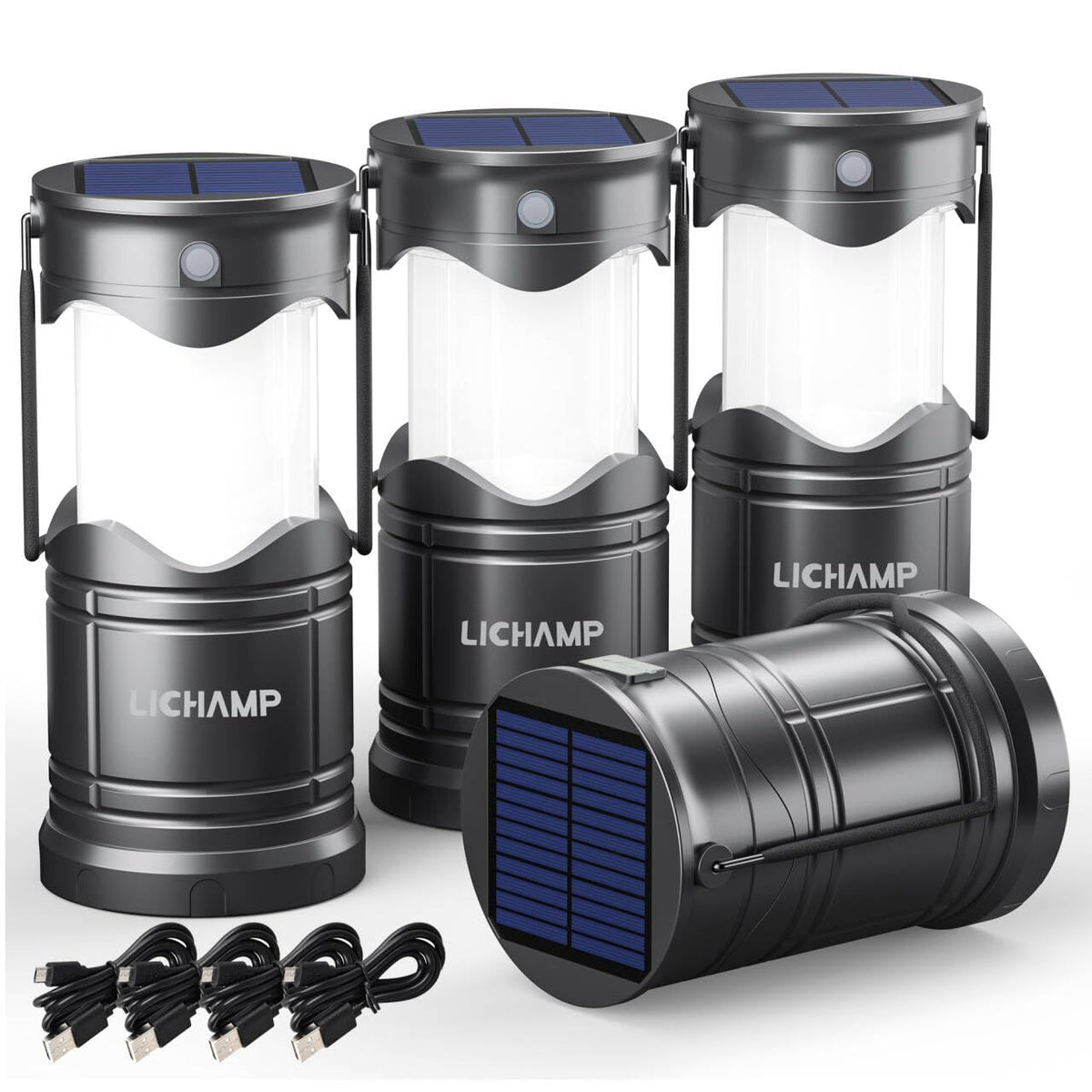 Lichamp 4 Pack Solar Camping Lantern USB Rechargeable LED - Lichamp Official Imagery - 2