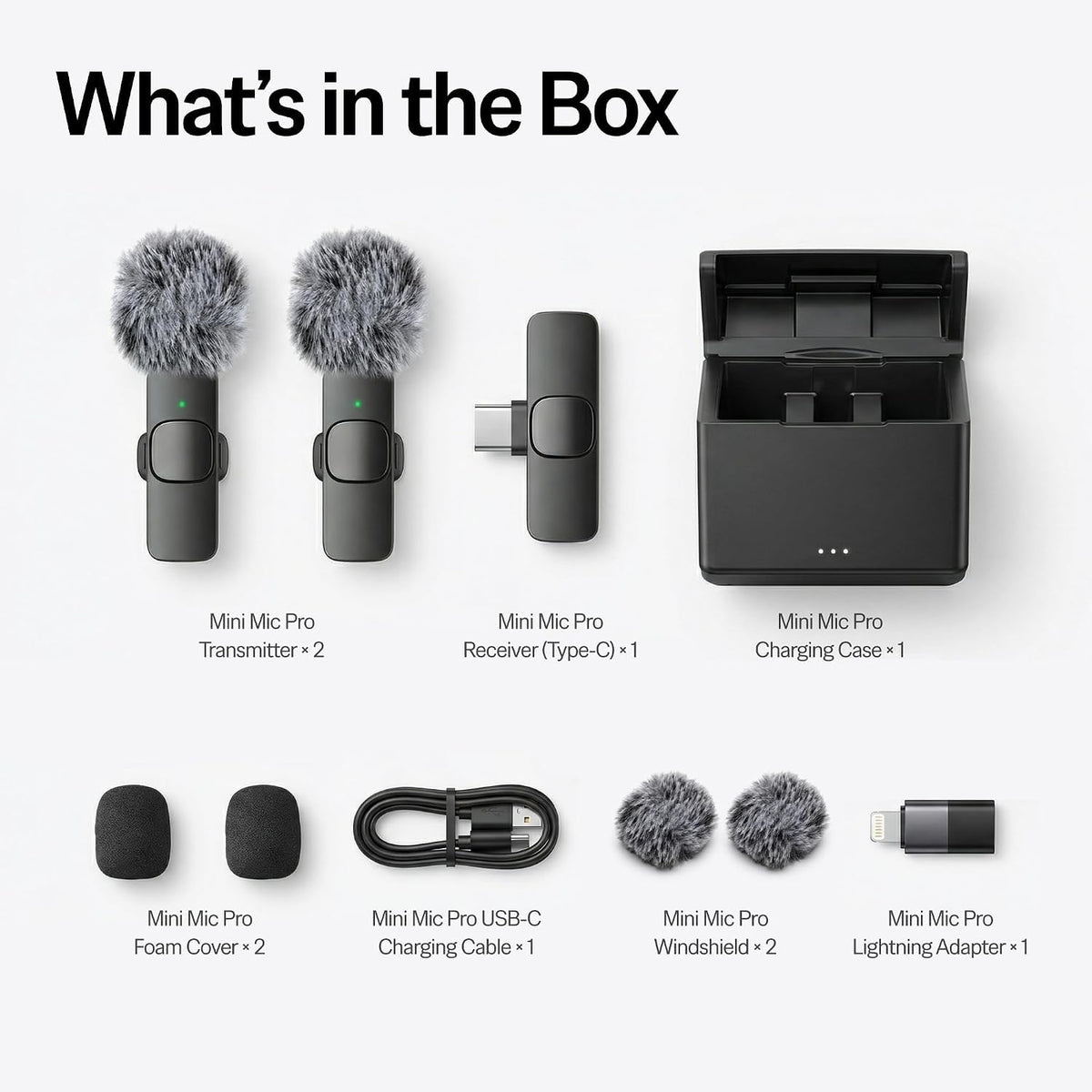 Mini Mic Pro – close-up detail in Charging Case + All iPhones & Androids