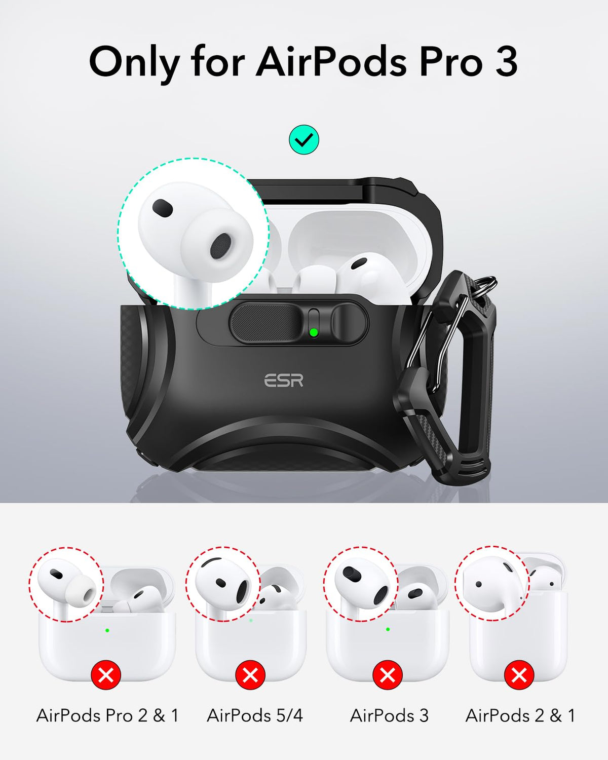 ESR for AirPods Pro 3 Case Compatible with MagSafe Black – close-up detail in Black