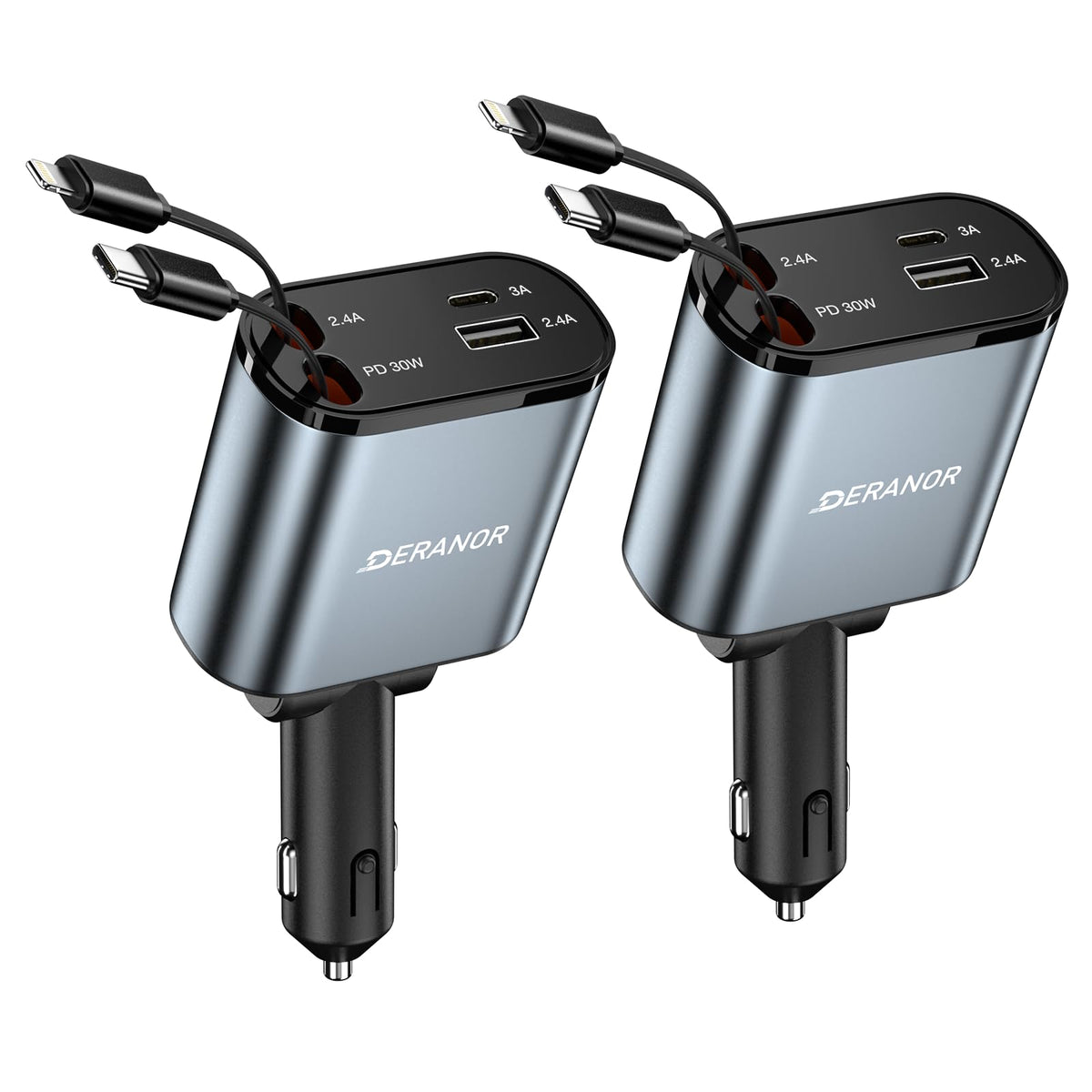 DERANOR Retractable Car Charger 4 in 1 Fast Car Phone Charger – product photo (Automobile Chargers)