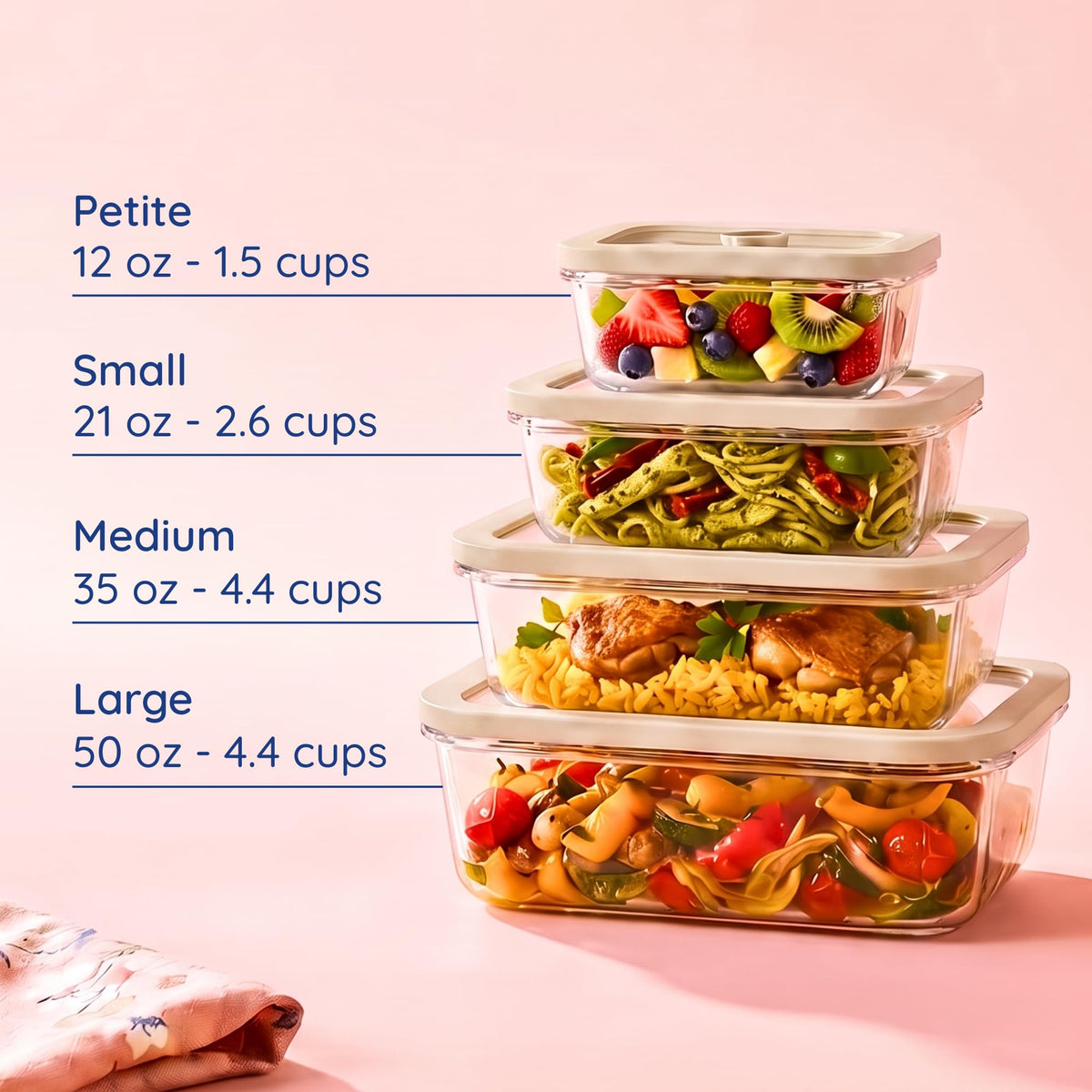Non Toxic Glass Food Containers with Lids 4 Pack Multi Size - Ziruma Official Imagery - 7