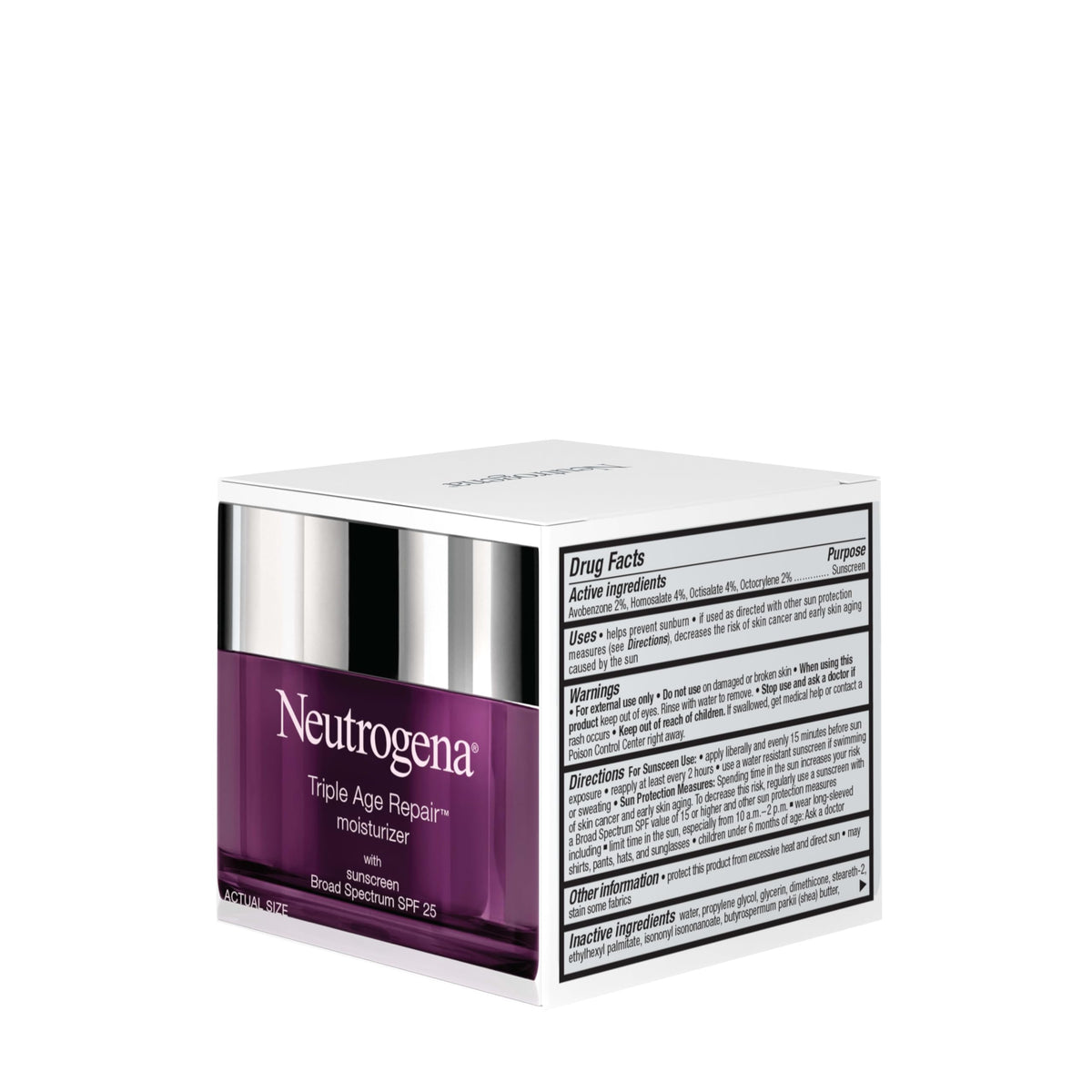 Neutrogena Triple Age Repair Face Moisturizer SPF 25 1 7 fl – back view and specifications