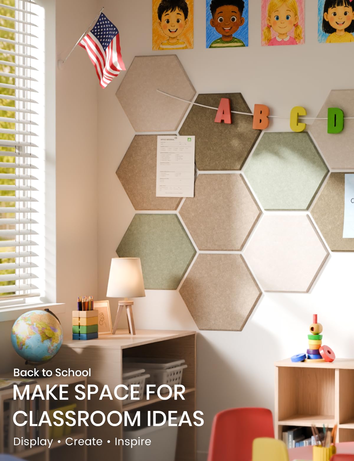 Fluxynara 12 Pack Hexagon Felt Bulletin Board Tiles Linen - Fluxynara Official Imagery - 6