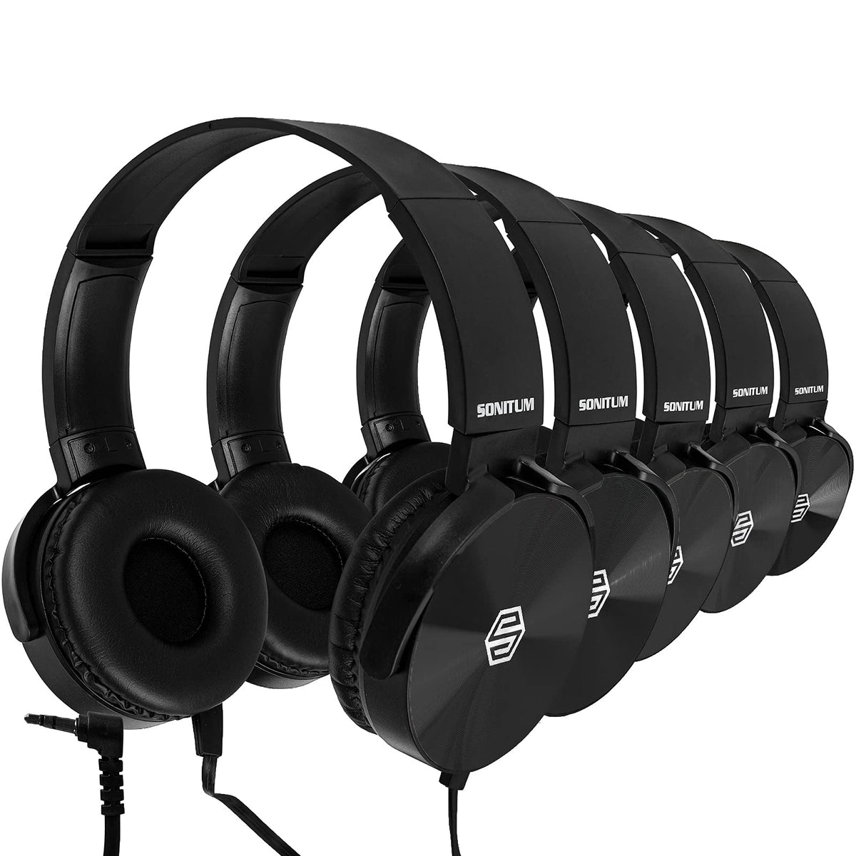 Sonitum Classroom Headphones Bulk 5 Pack Student On Ear Color – 5-Pack Black, Plastic, Foam, Metal