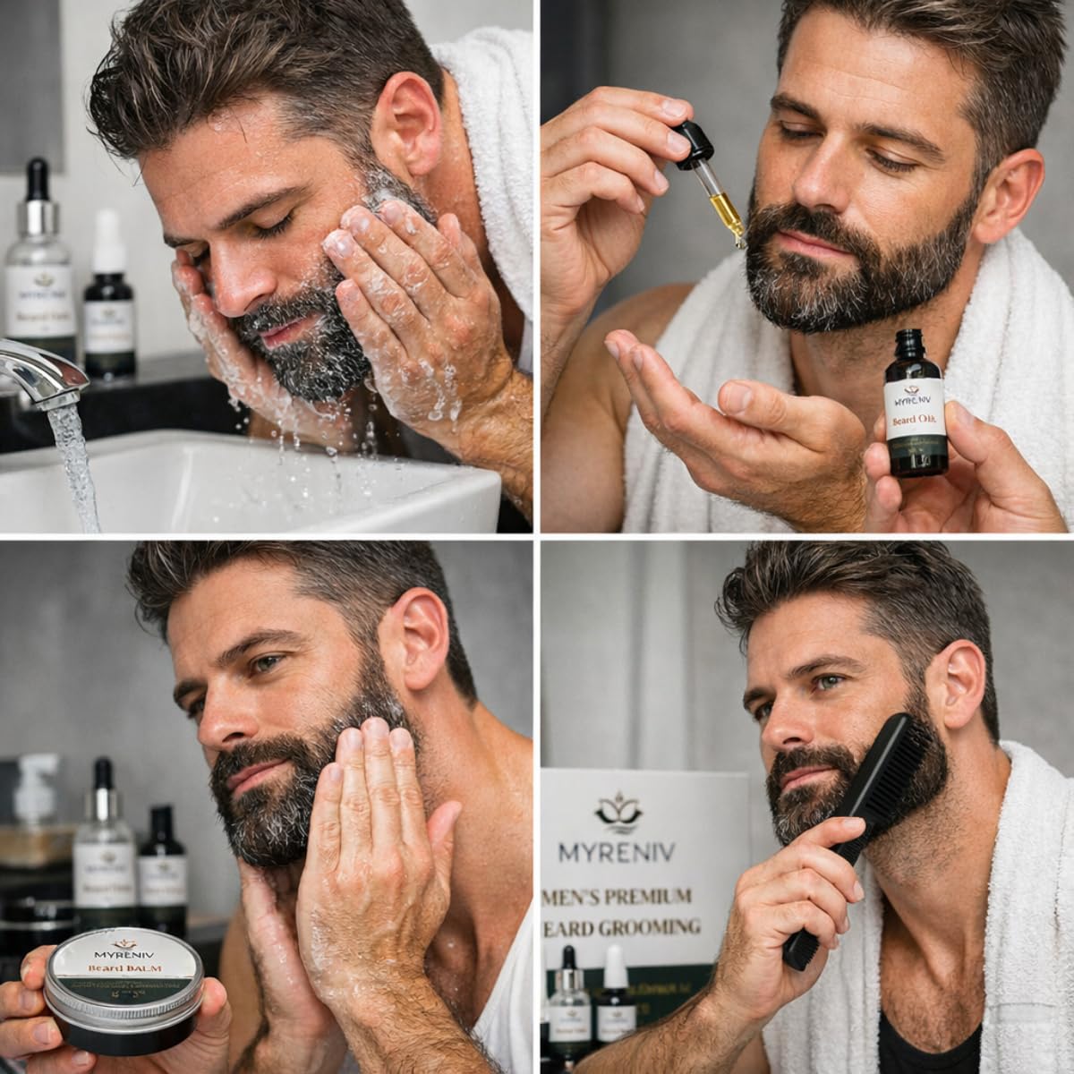Men s Premium Beard Grooming Kit Beard Oil Beard Balm Beard - MYRENIV Official Imagery - 7