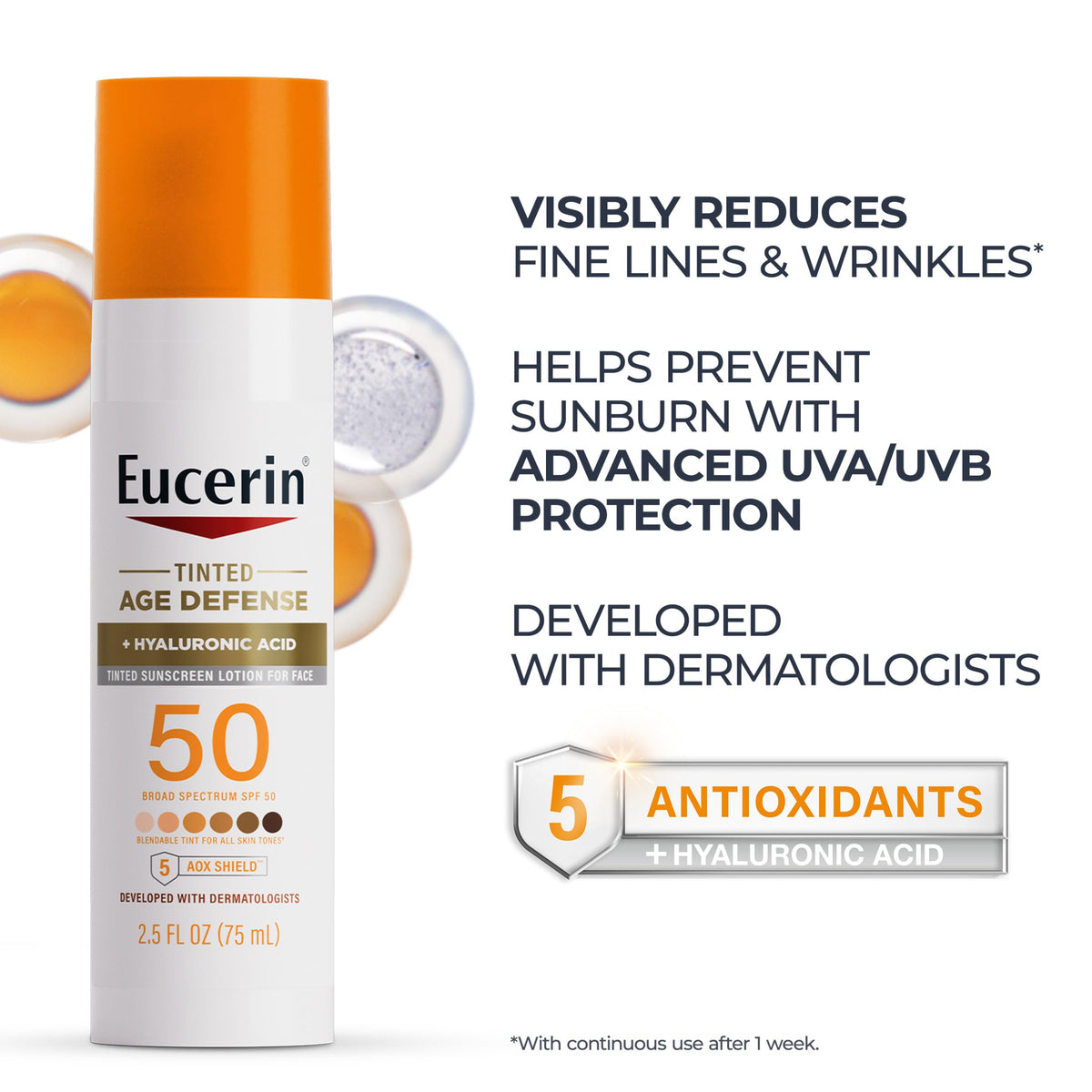 Eucerin Sun Age Defense Tinted Face Lotion SPF 50 2 5 FL OZ – packaging and label