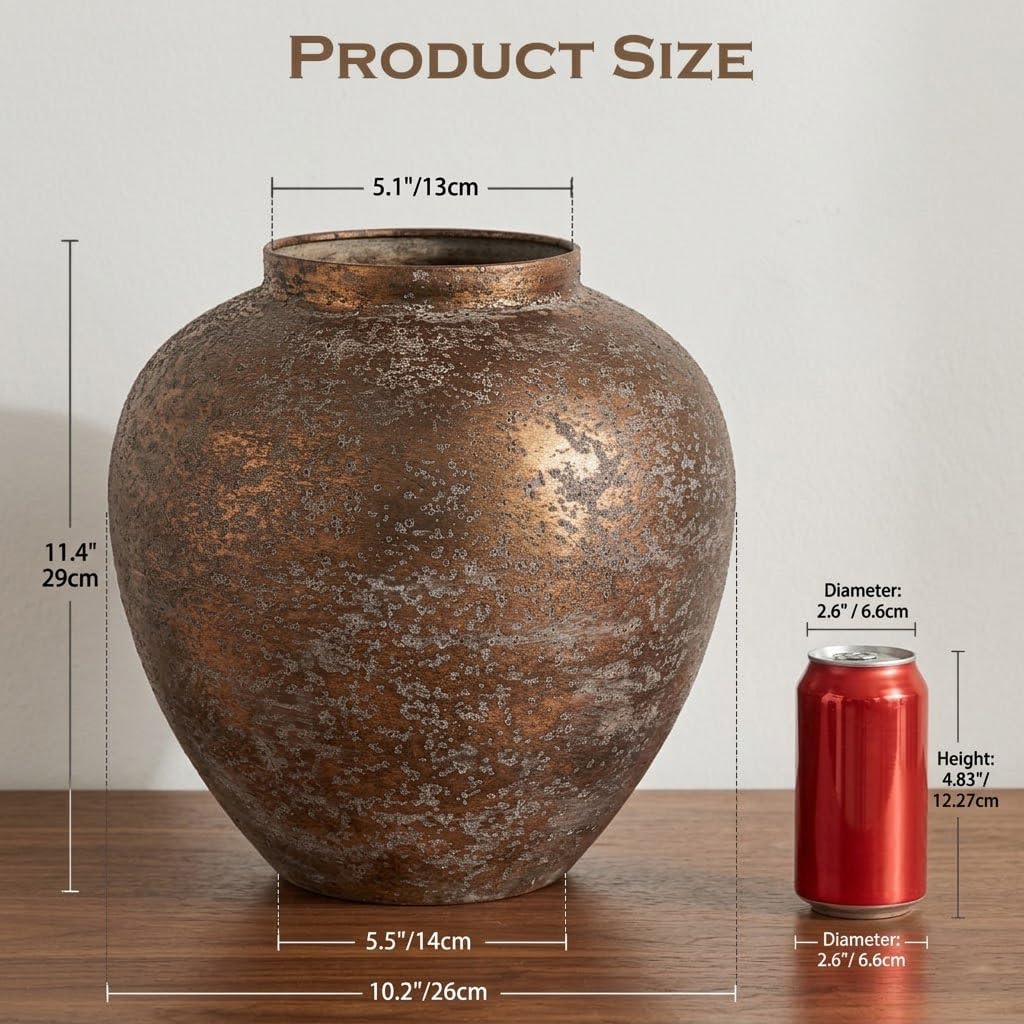 Flower Vase for Home Decor 11 4 Large Metal Vase Round for - Arborus Official Imagery - 6