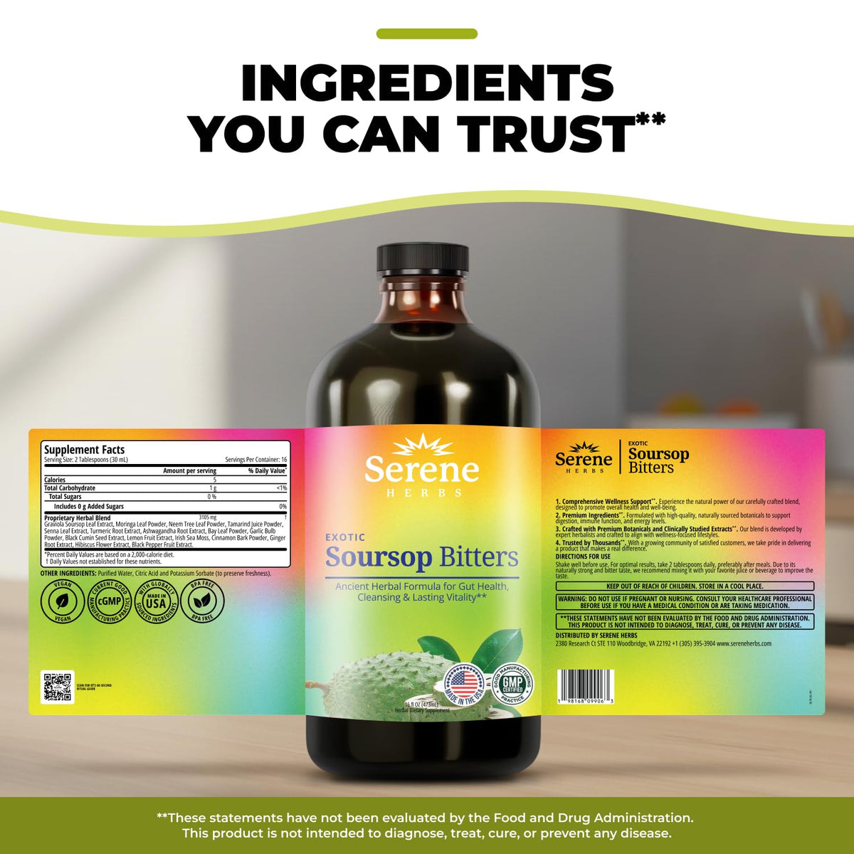 Serene Herbs Soursop Bitters Herbal Liquid with Soursop Leaf - Serene Herbs Official Imagery - 3