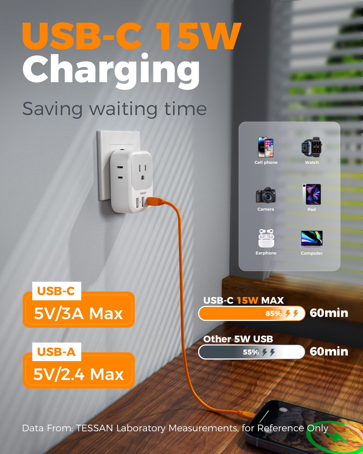 TESSAN European Travel Plug Adapter 2 Pack Type C Plug – full view