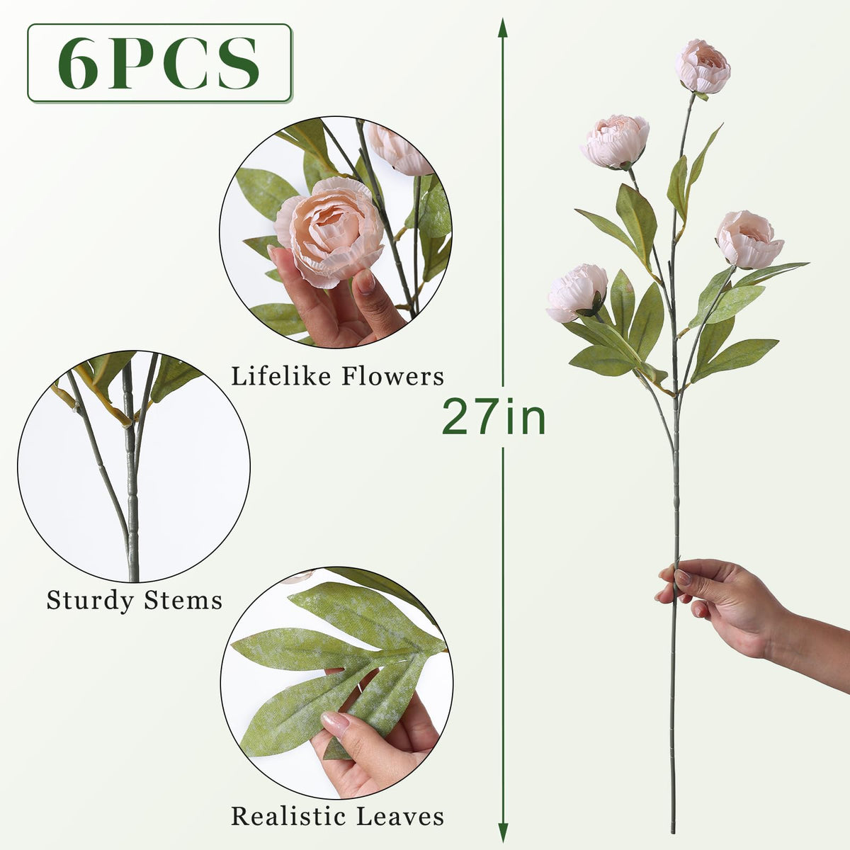 VIERENA 6 Pcs 27 Faux Silk Peony Artificial Flowers Stems - VIERENA Official Imagery - 6