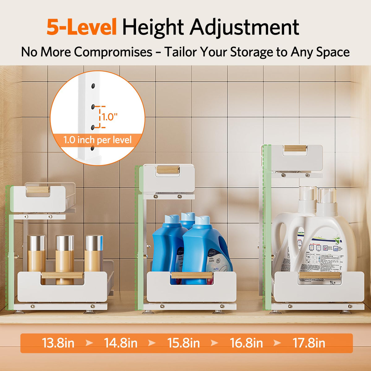 Delamu Under Sink Organizer Kitchen 2 Tier Pull Out Cabinet - Delamu Official Imagery - 5