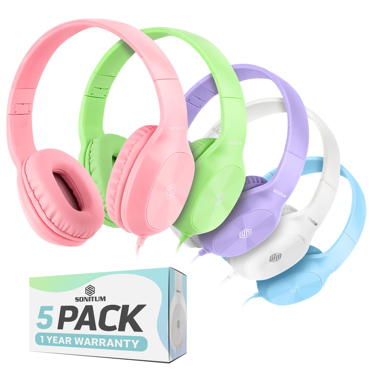 Sonitum Kids Headphones for School Bulk Set 5 Pack On Ear 3 – product photo (On-Ear Headphones)