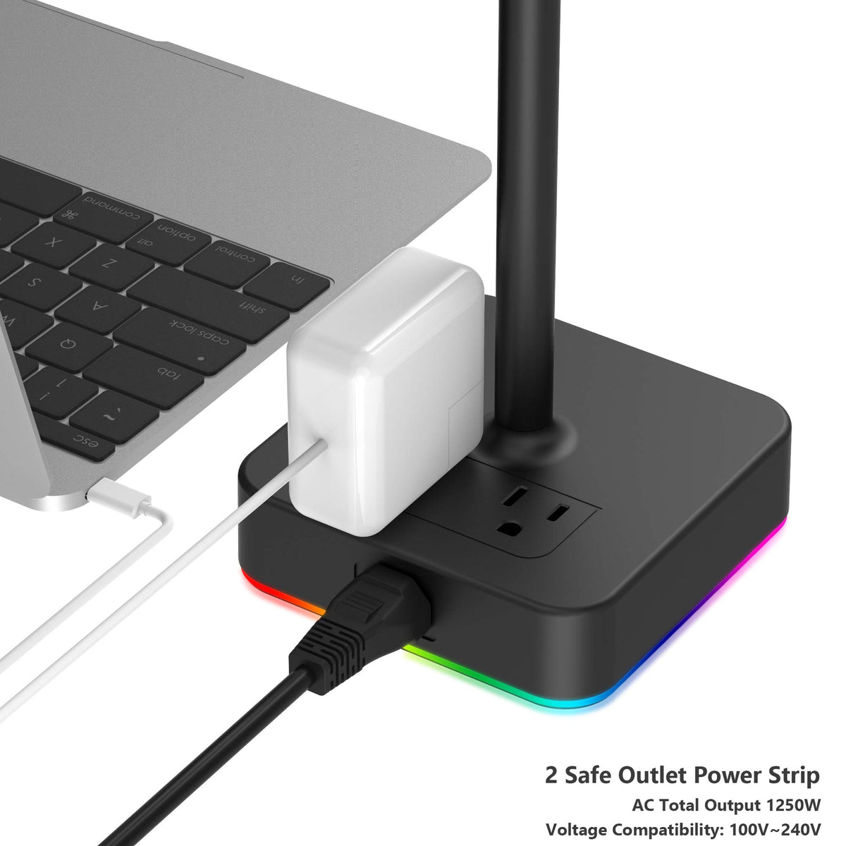 KAFRI RGB Headphone Stand with USB A C Charger Desk Gaming – full view