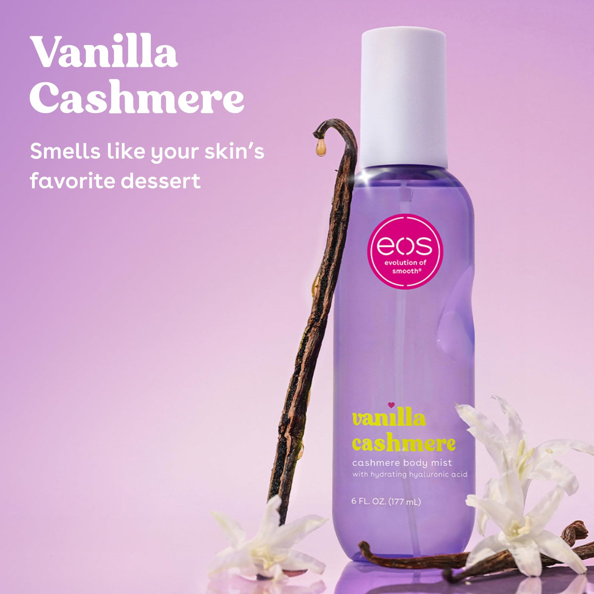 eos Cashmere Body Mist Vanilla Body Spray for Women Vegan 6 – packaging and label