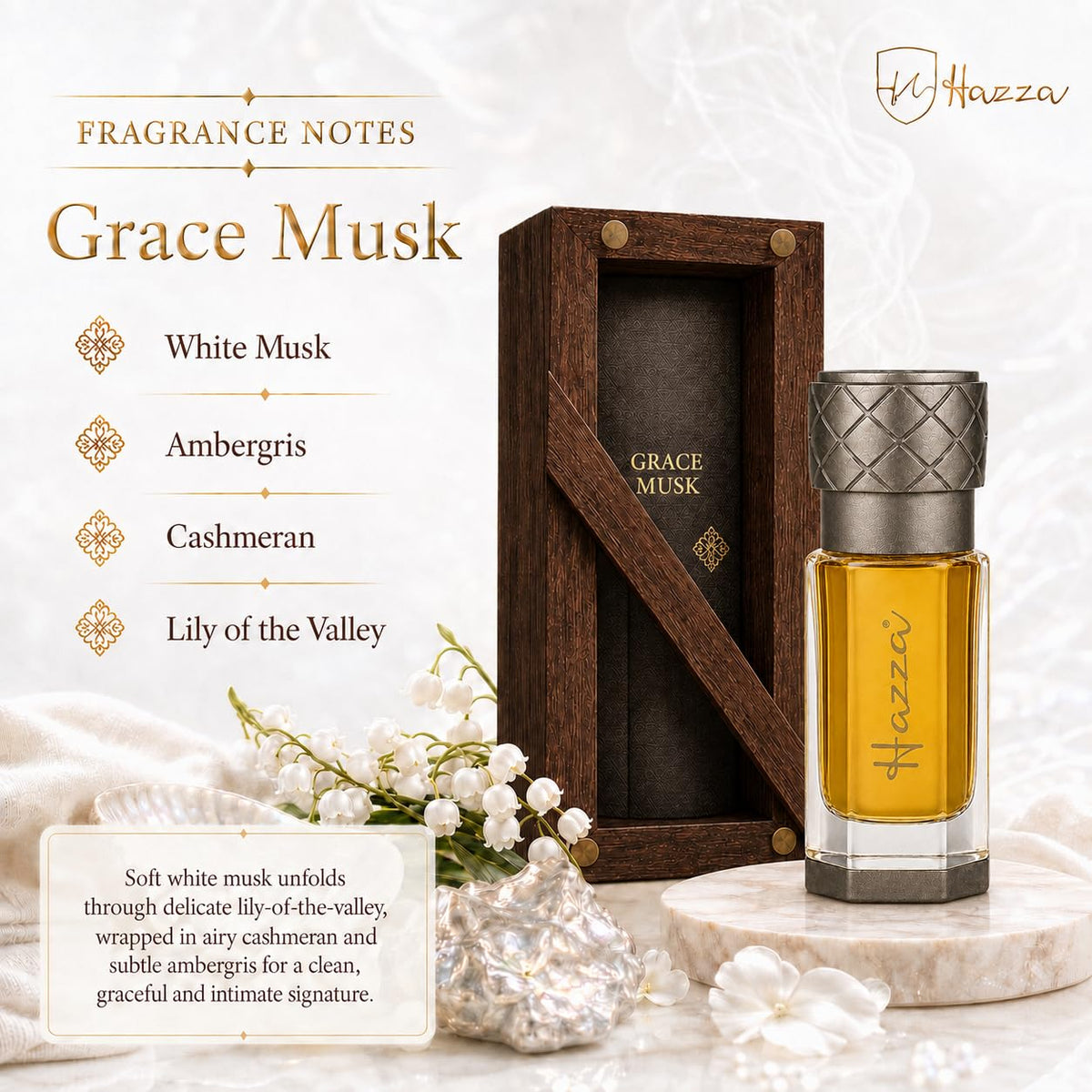 hazza Grace Musk White Musk Perfume Oil Alcohol Free Unisex - hazza Official Imagery - 6