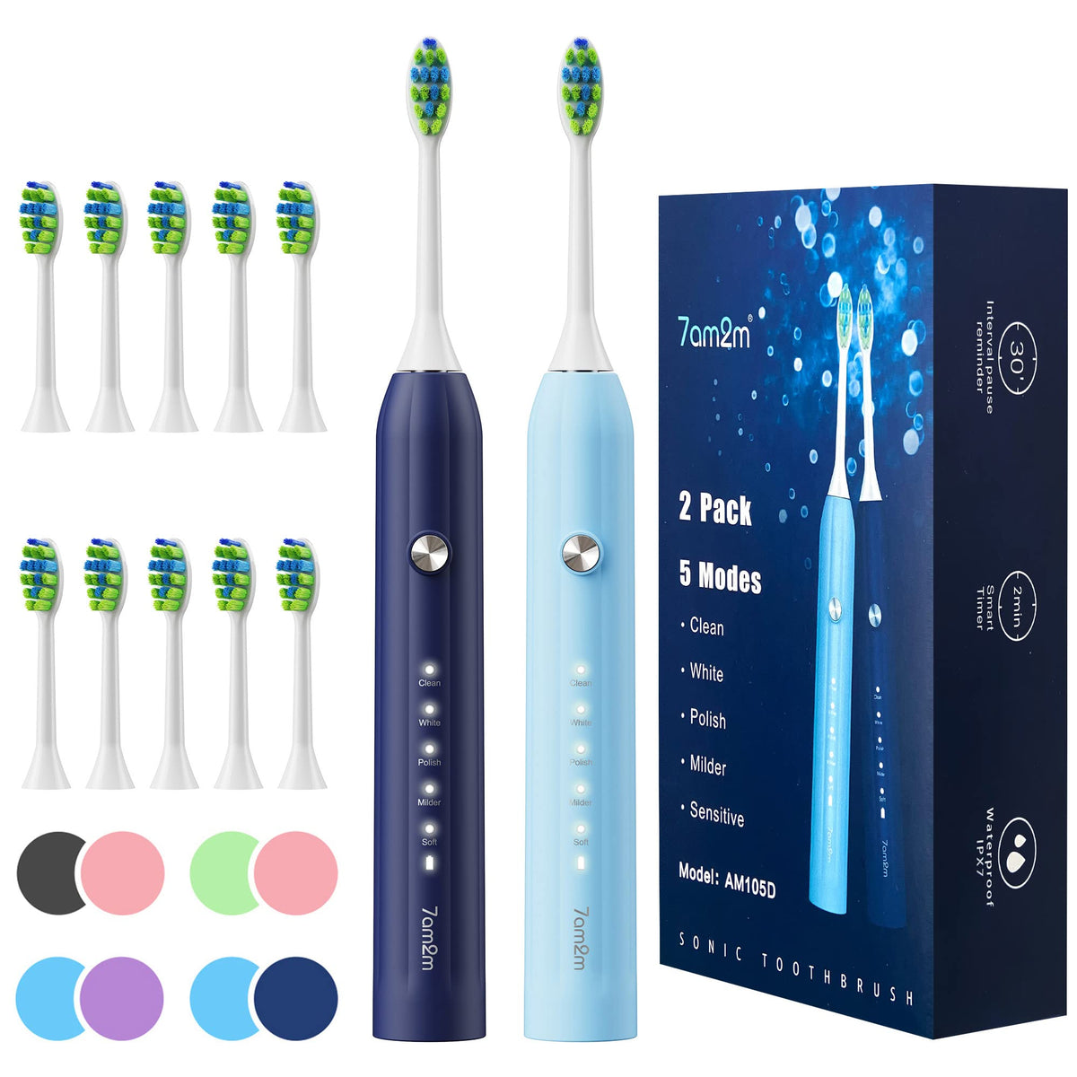 7AM2M Sonic Electric Toothbrush with 12 Brush Heads for - 7AM2M Official Imagery - 2