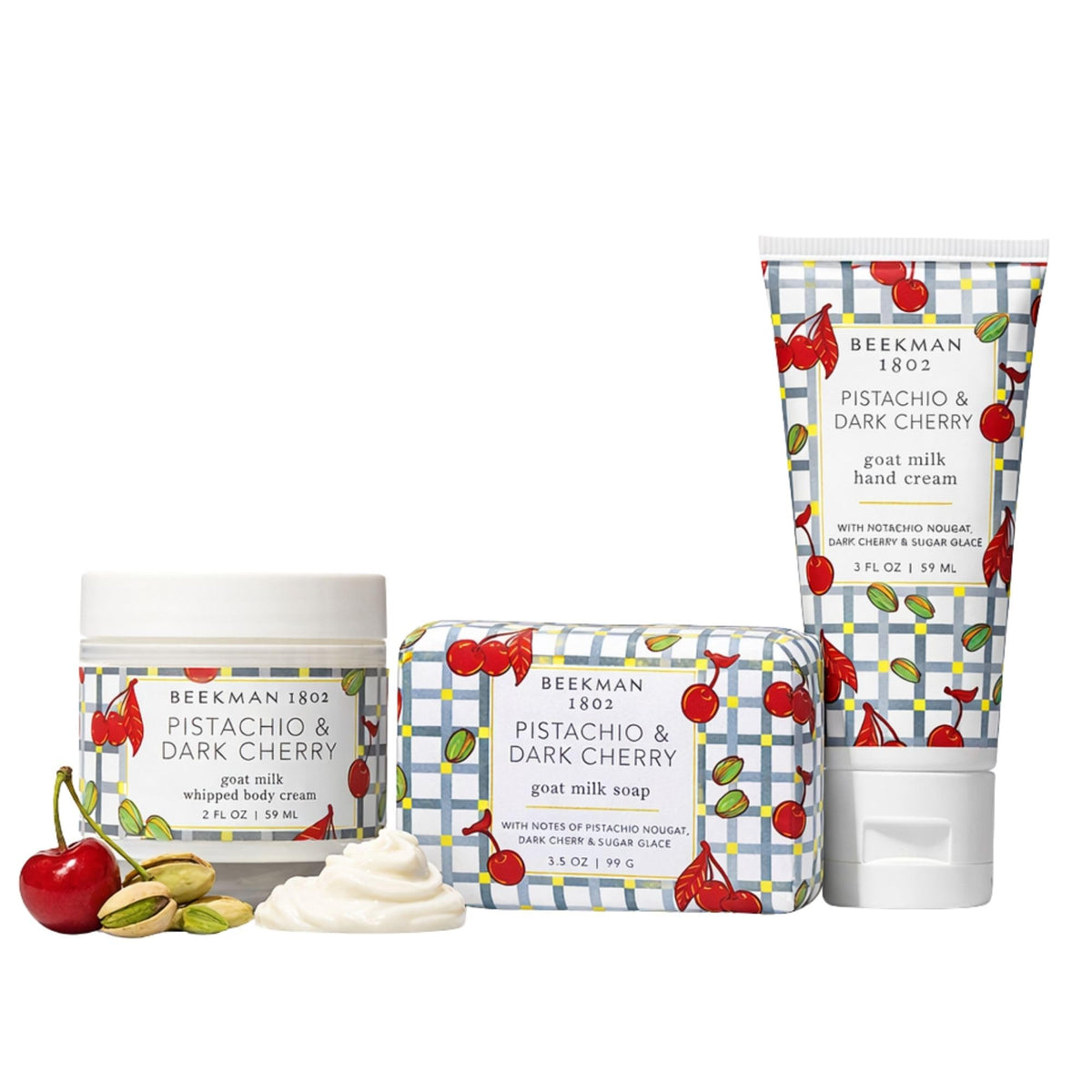 Beekman 1802 Pistachio Dark Cherry 3 Piece Bodycare Sampler - Beekman 1802 Official Imagery - 2