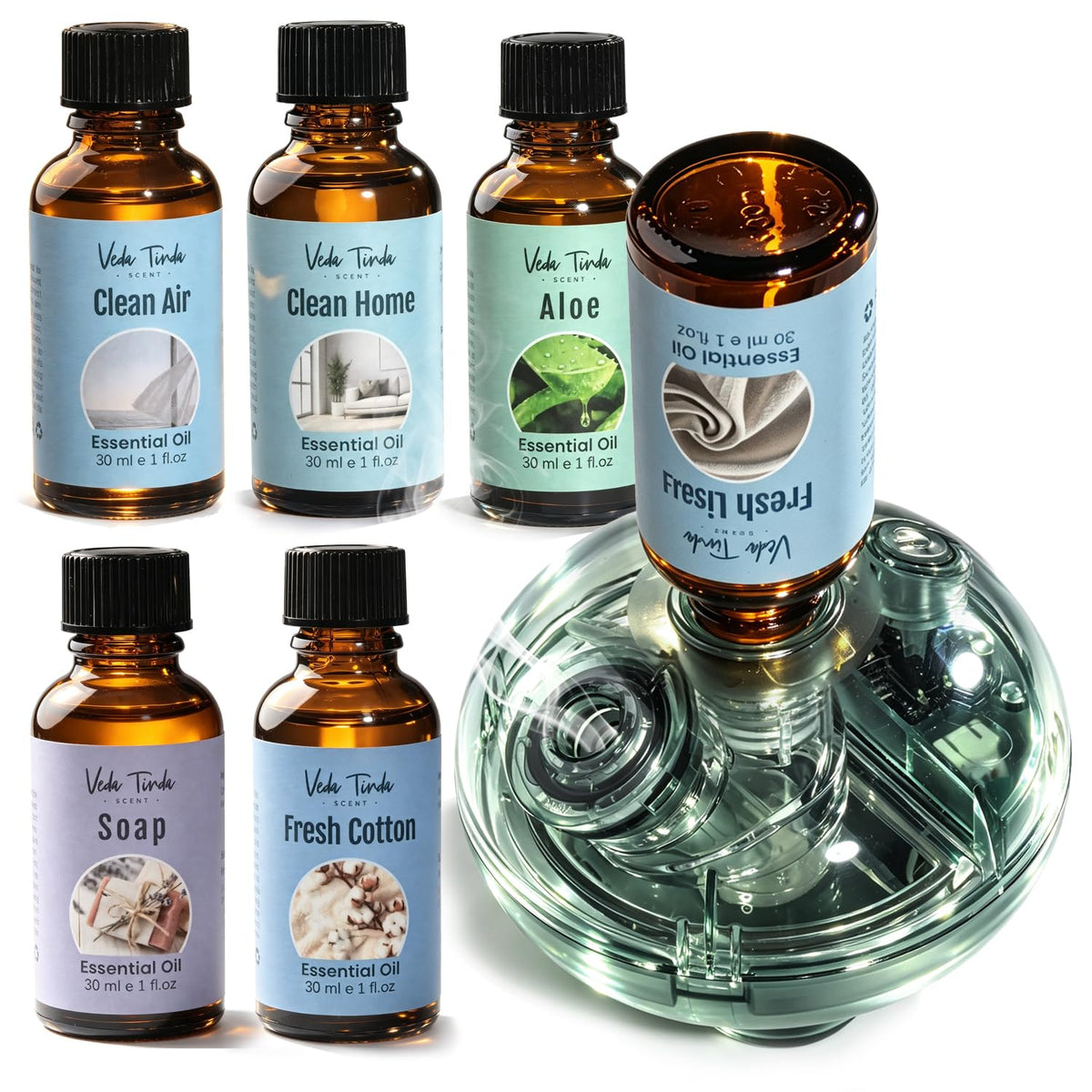 Waterless Essential Oil Diffuser Gift Set with 6 Clean - VEDA TINDA SCENT Official Imagery - 2