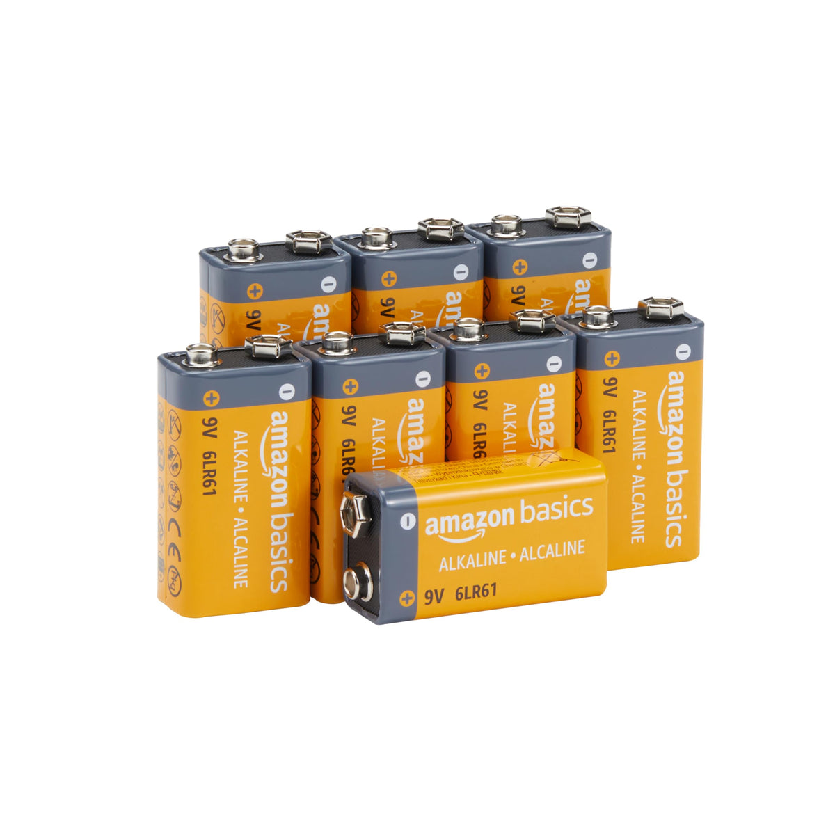 Amazon Basics 8 Pack 9V Long Lasting Alkaline Batteries for – product photo (9V)