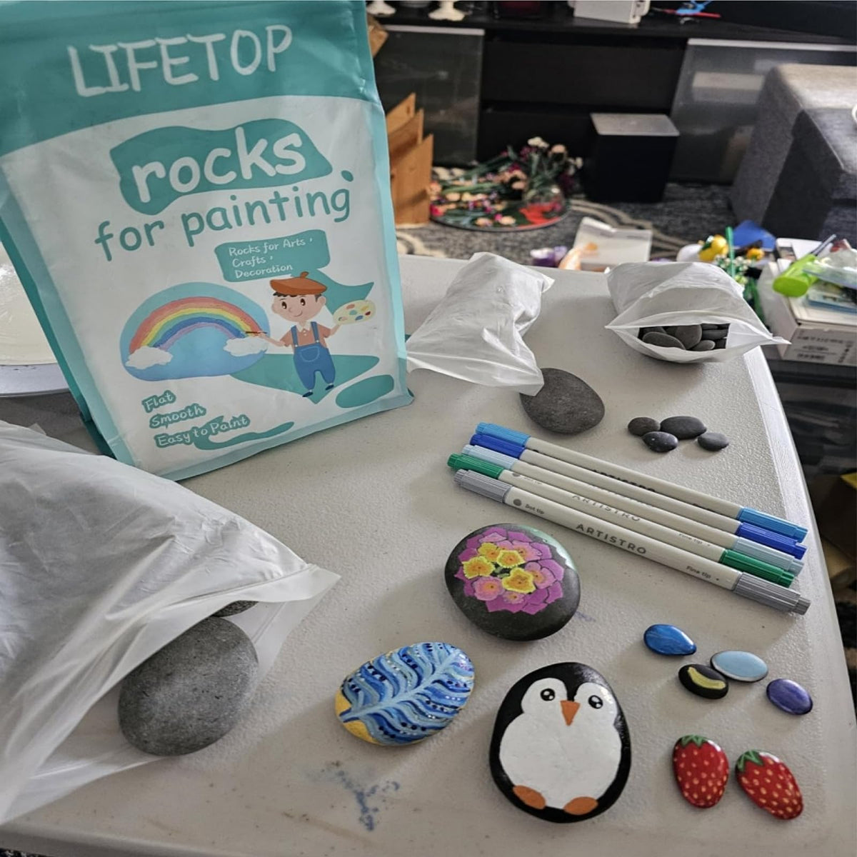 lifetop 120PCS Painting Rocks DIY Rocks Flat Smooth Kindness – back view and specifications