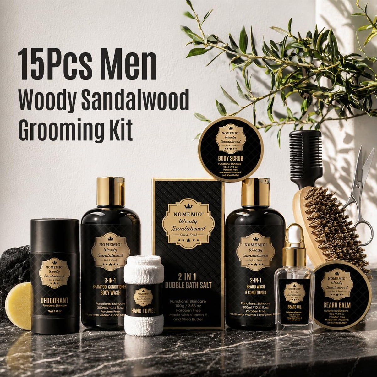 Luxury Spa Gift Basket for Men Father s Day Gifts Sandalwood - Nomemio Official Imagery - 3