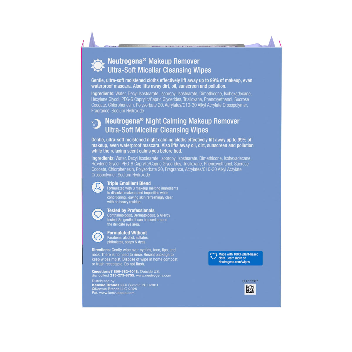 Neutrogena Day Night Facial Cleansing Wipes 3 Packs of 25 – back view and specifications