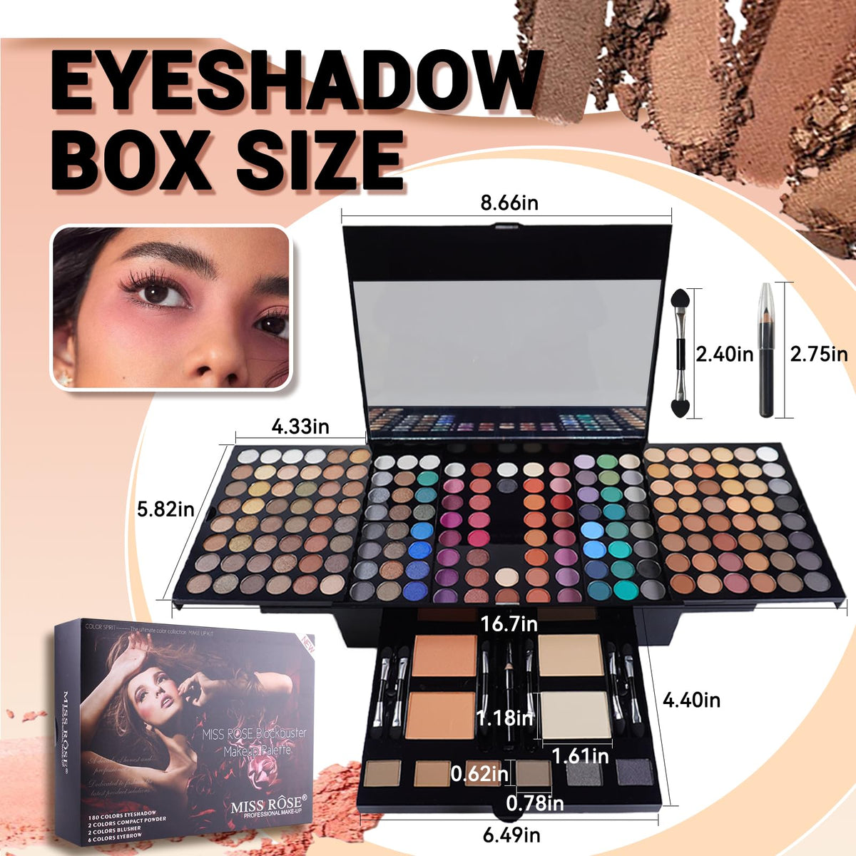 180 Colors Eyeshadow Palette Matte Shimmer Eye Shadow Makeup - JasCherry Official Imagery - 3