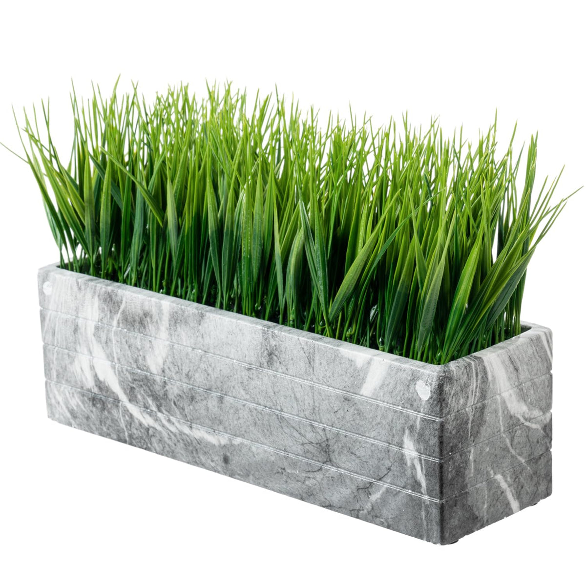 MyGift 14 Inch Artificial Green Grass Plant in Gray Marble - MyGift Official Imagery - 1