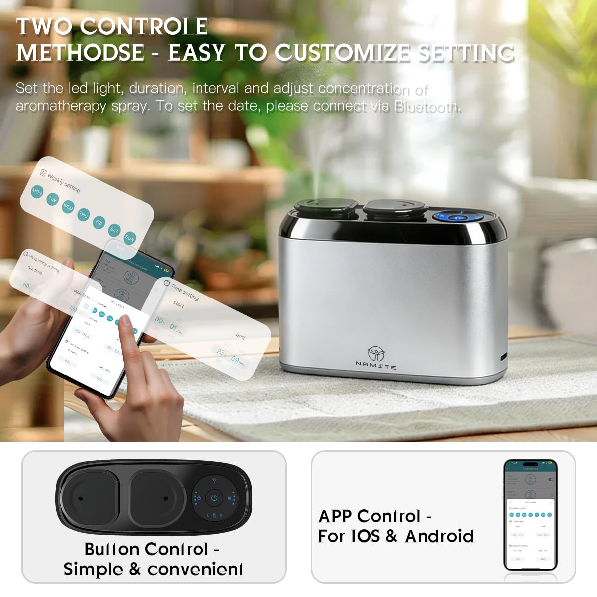 Waterless Essential Oil Diffuser Smart App Button Control - NAMSTE Official Imagery - 5