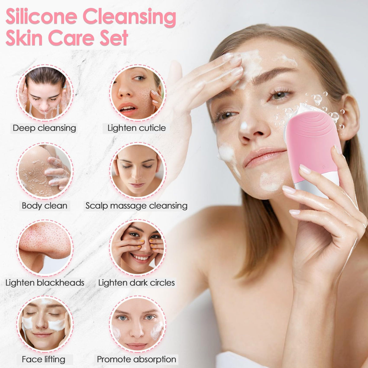 Face Scrubber 3 Set 3 in 1 Facial Cleansing Brush IPX7 - Aikertec Official Imagery - 7