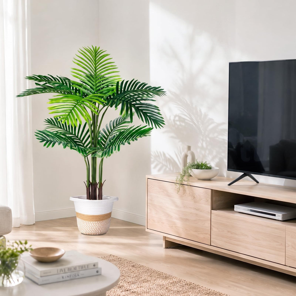 4FT Artificial Palm Tree Faux Plants Indoor Large Fake - TNELTUEB Official Imagery - 8