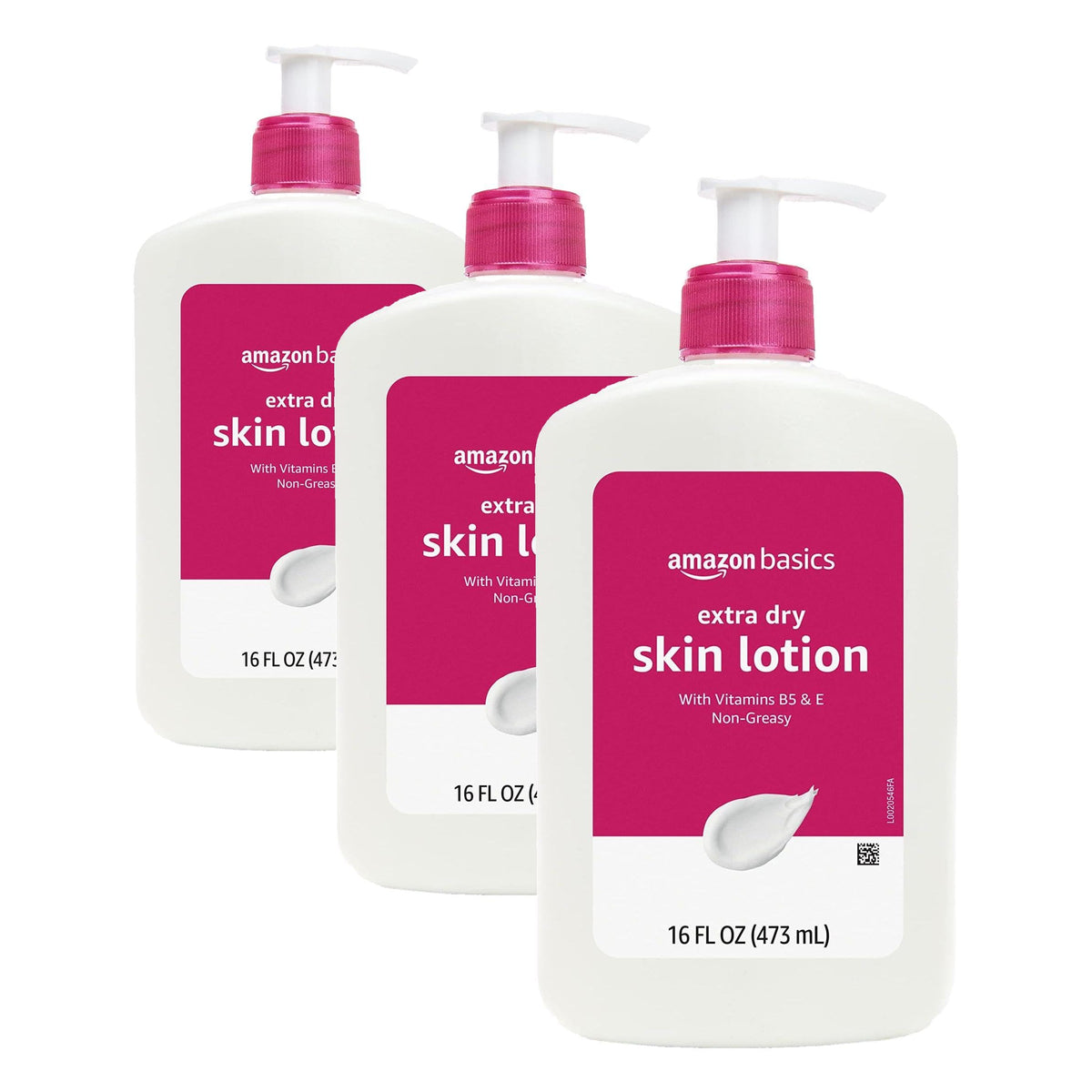 Amazon Basics Body Lotion For Dry Skin with Vitamins B5 E – back view and specifications