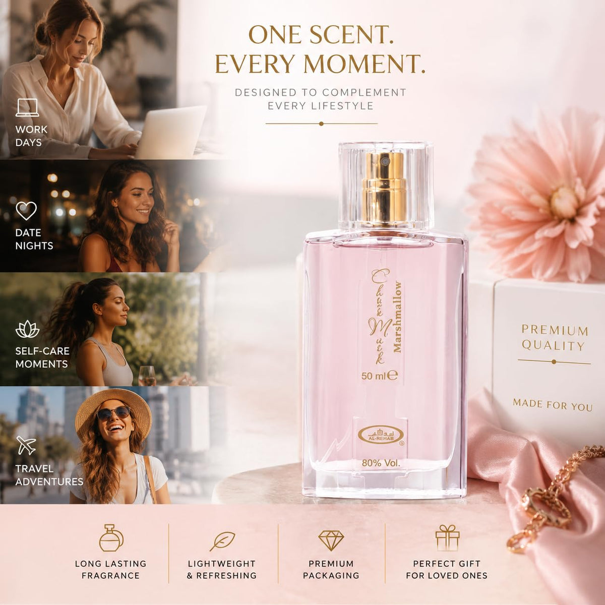 Al-Rehab Al Rehab Choco Musk Marshmallow Eau de Parfum for Women – back view and specifications