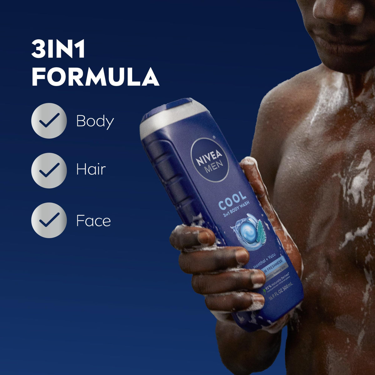 NIVEA MEN Cool 3 in 1 Body Wash with Menthol Multipack 3 x – packaging and label