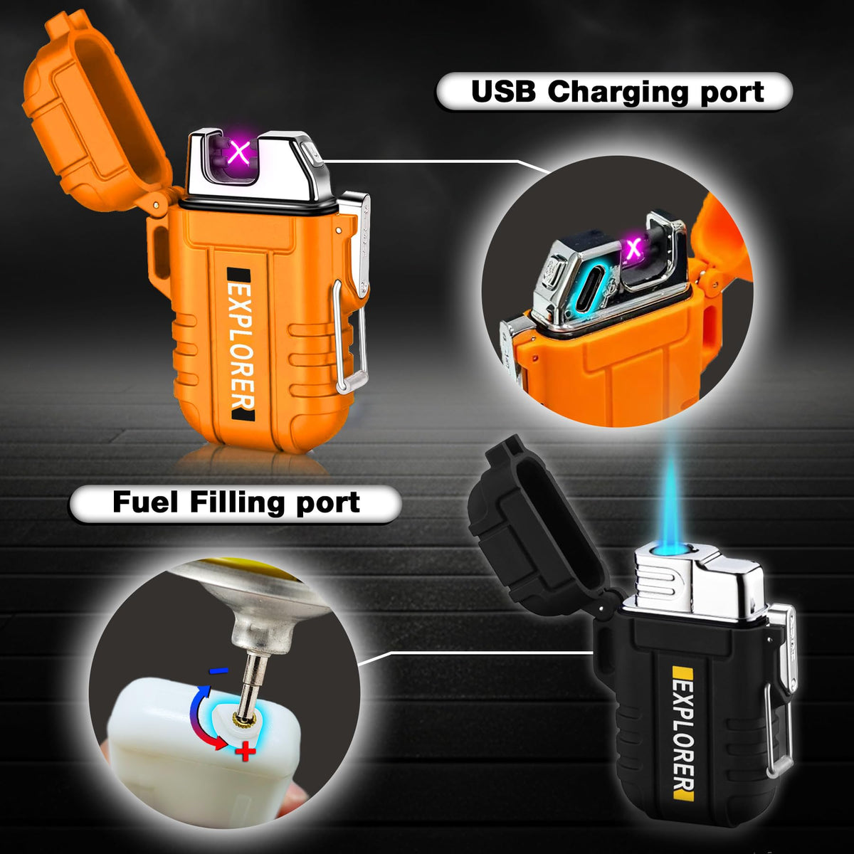 Laffizz 2 Pack Waterproof Lighter Outdoor Windproof Torch Lighters – back view and specifications