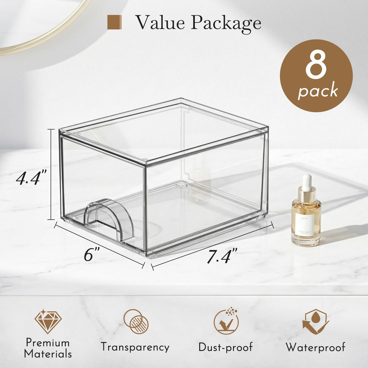 8 Pack Small Clear Stackable Acrylic Storage Boxes Drawers - zeawec Official Imagery - 3