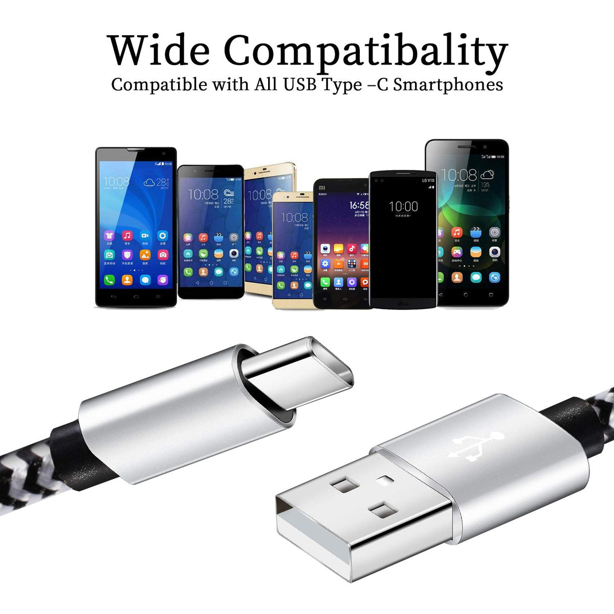 QQLIKE USB C Cable 5 Pack 3A Fast Charging Nylon Braided – alternate angle