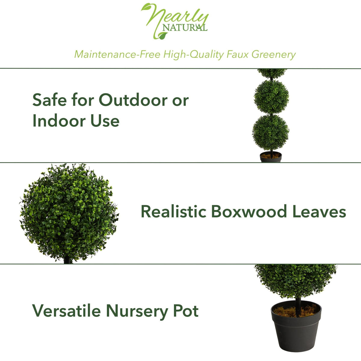 Nearly Natural 36 in Artificial Triple Ball Boxwood Topiary - Nearly Natural Official Imagery - 4