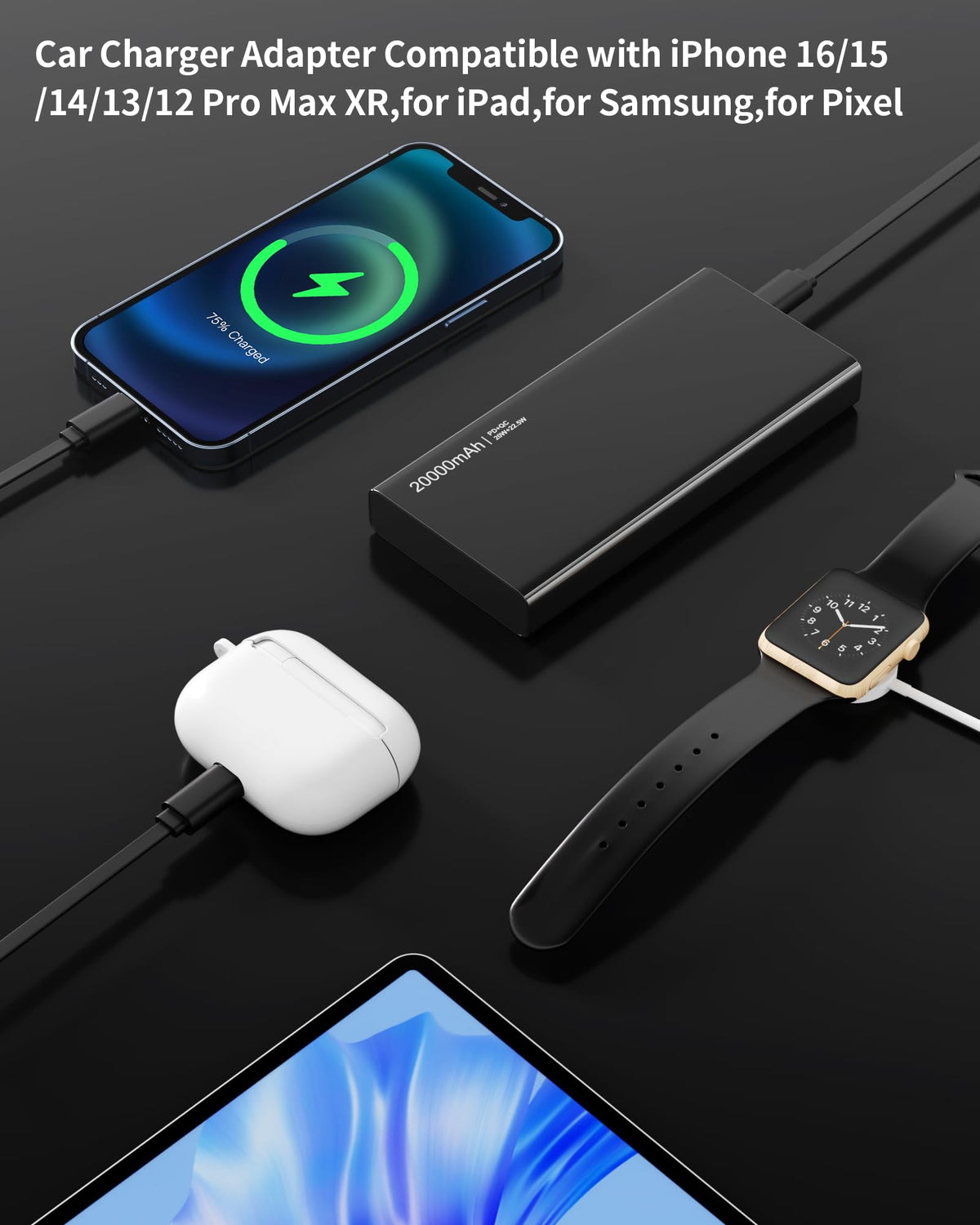 BERTHALESS Retractable Car Charger 4 in 1 Fast Charging Car Charger – full view