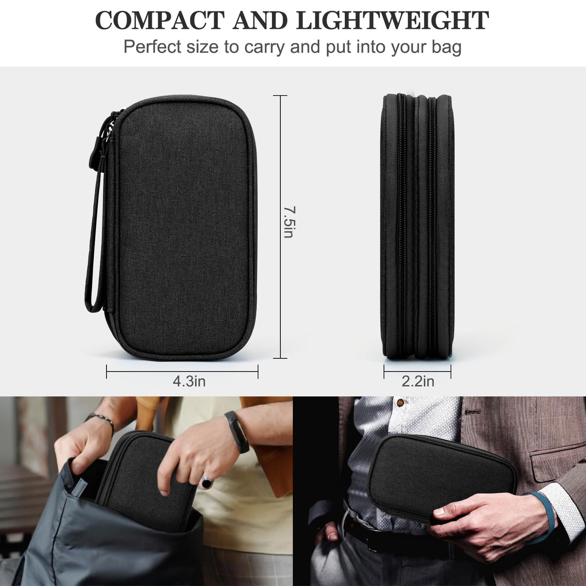 FYY Electronic Organizer Travel Tech Pouch Bag Cable – close-up detail in Black