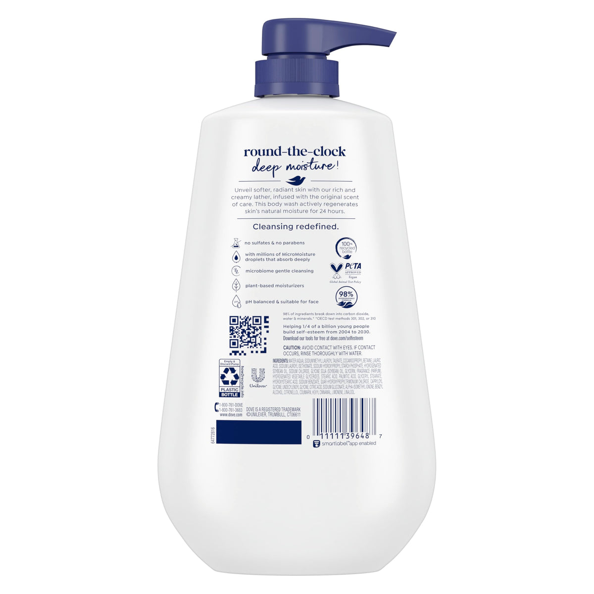 Dove Deep Moisture Body Wash 30 6 oz Pump Sulfate Free – packaging and label