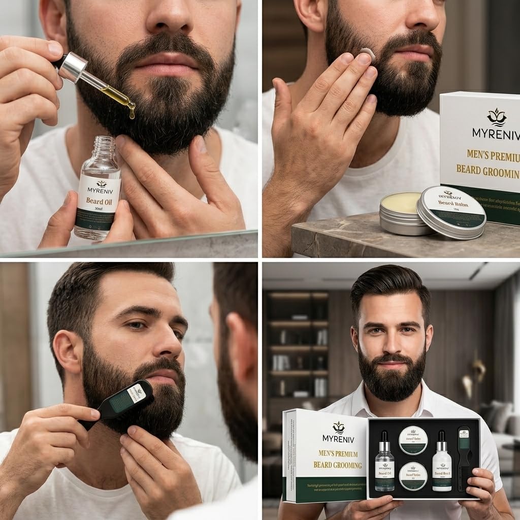 Men s Premium Beard Grooming Kit Beard Oil Beard Balm Beard - MYRENIV Official Imagery - 3