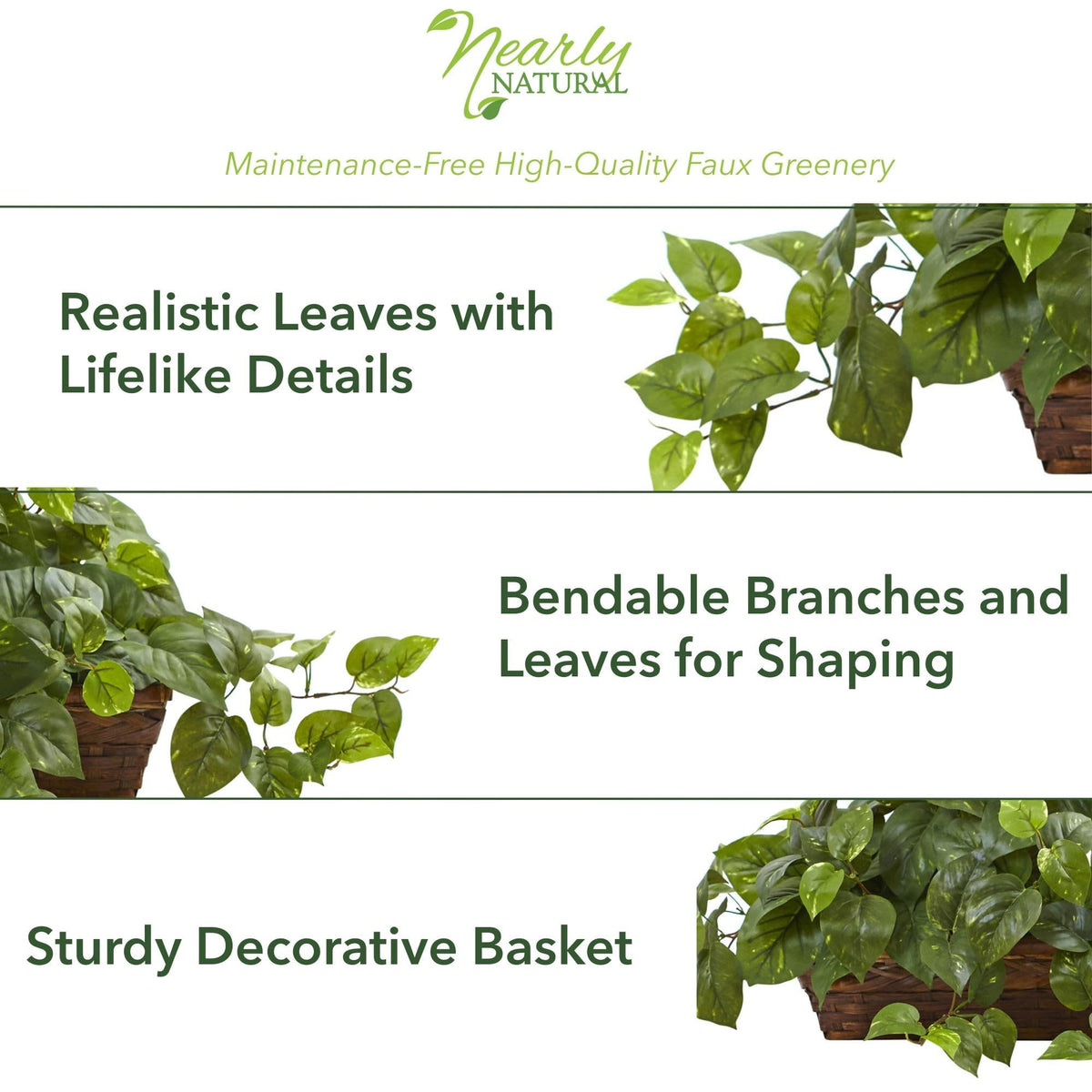 Nearly Natural 34 in Artificial Pothos Ivy Plant with Ledge - Nearly Natural Official Imagery - 5