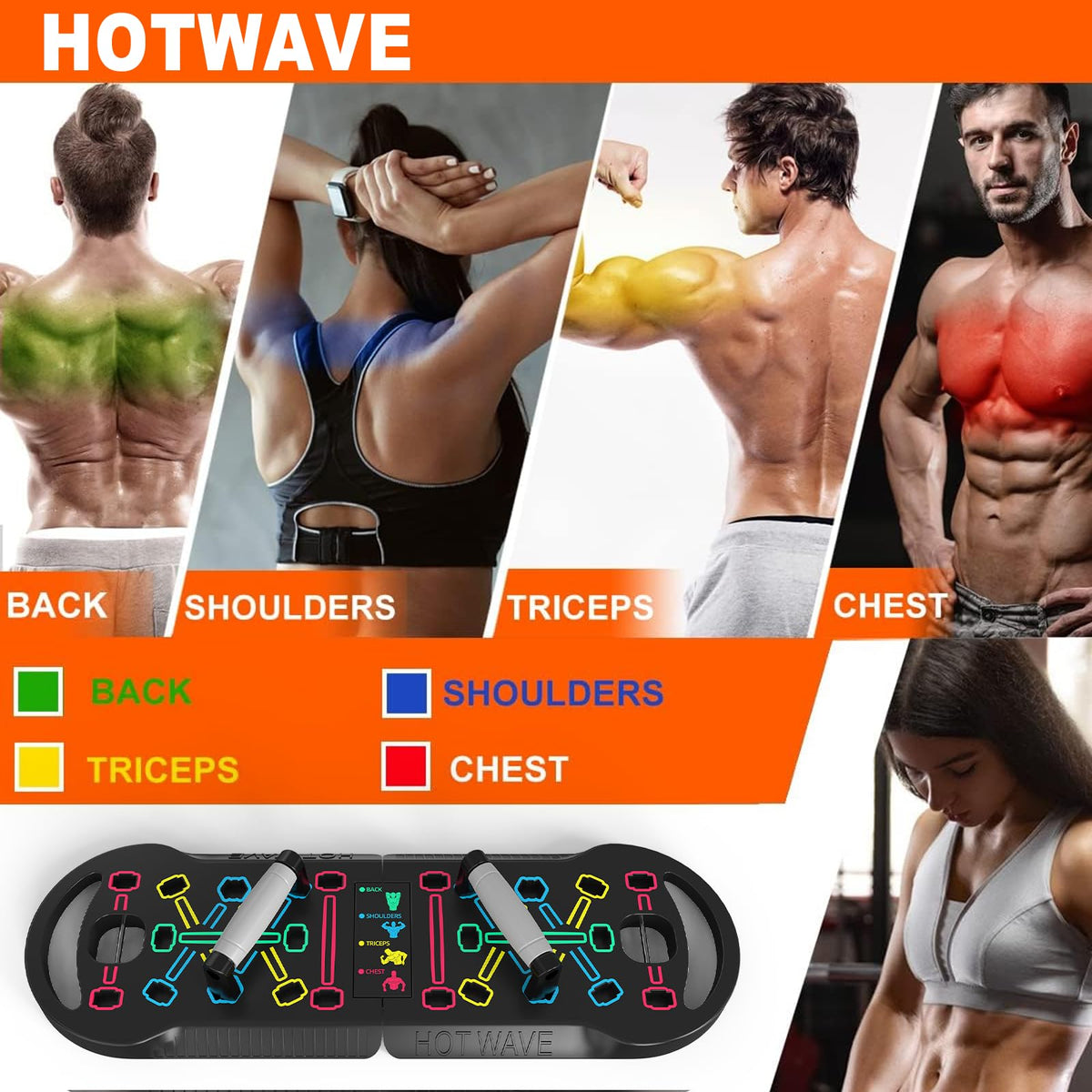 HOTWAVE Push Up Board Portable PushUp Board Foldable 20 in 1 – close-up detail in Black
