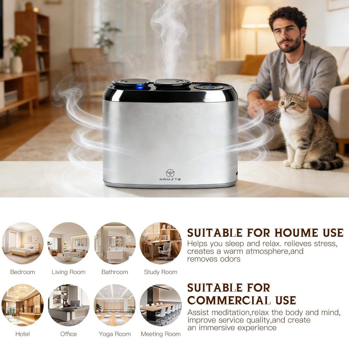 Waterless Essential Oil Diffuser Smart App Button Control - NAMSTE Official Imagery - 7