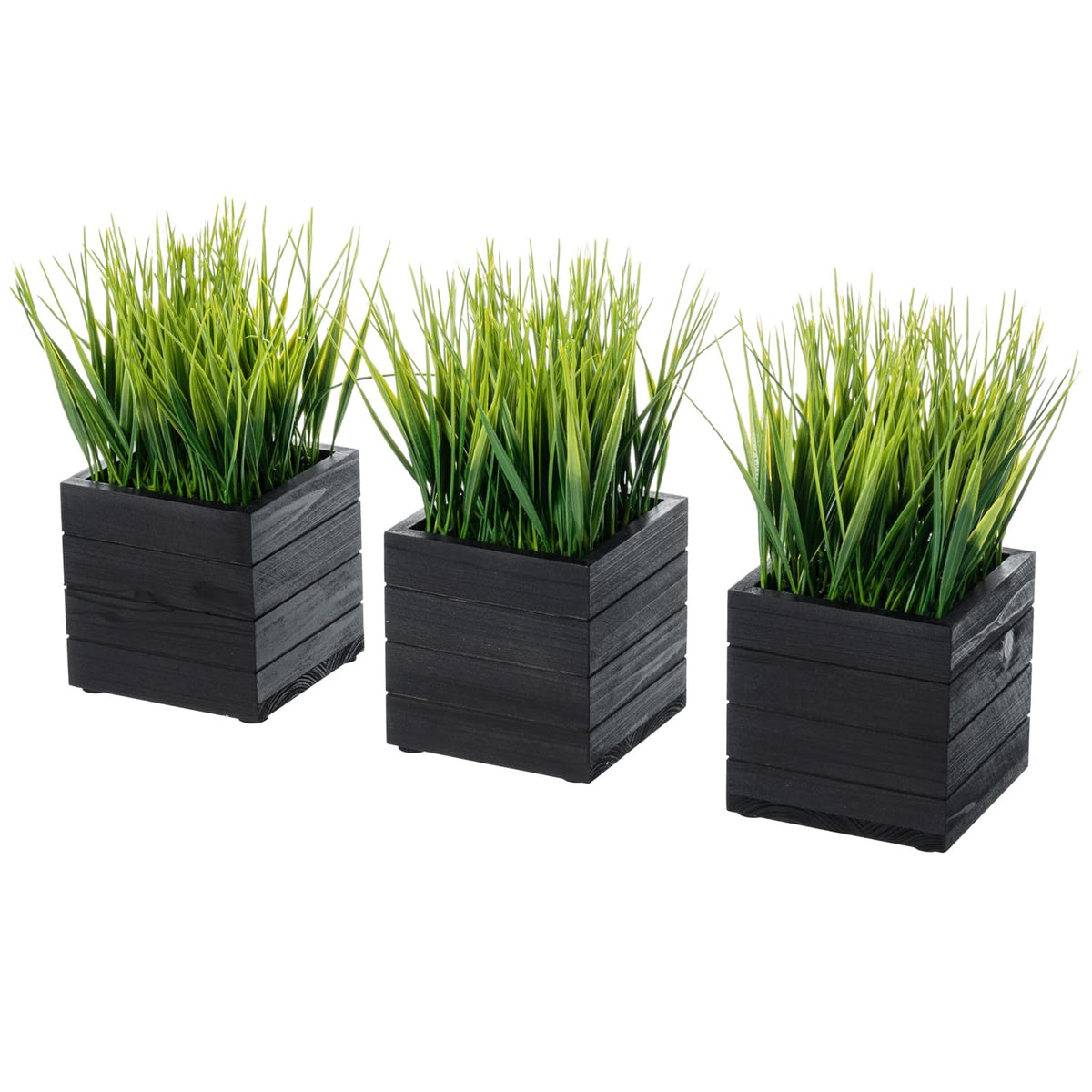 MyGift Artificial Green Grass Plants in Vintage Black Wood 4 - MyGift Official Imagery - 2