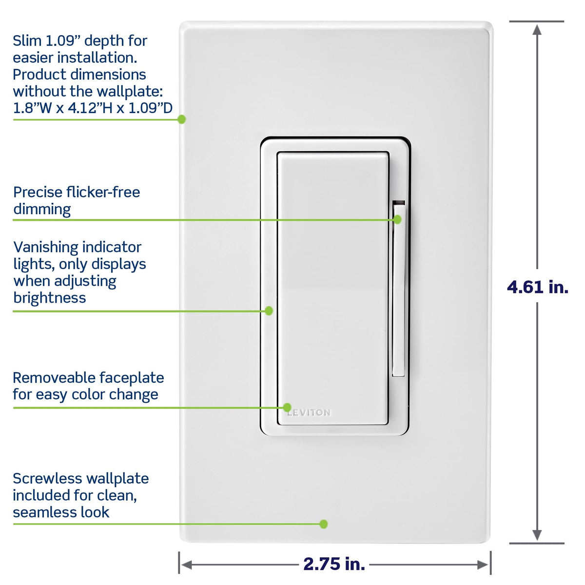 Leviton Decora Smart Dimmer Switch Wi Fi D36HD 1RW White - Leviton Official Imagery - 5
