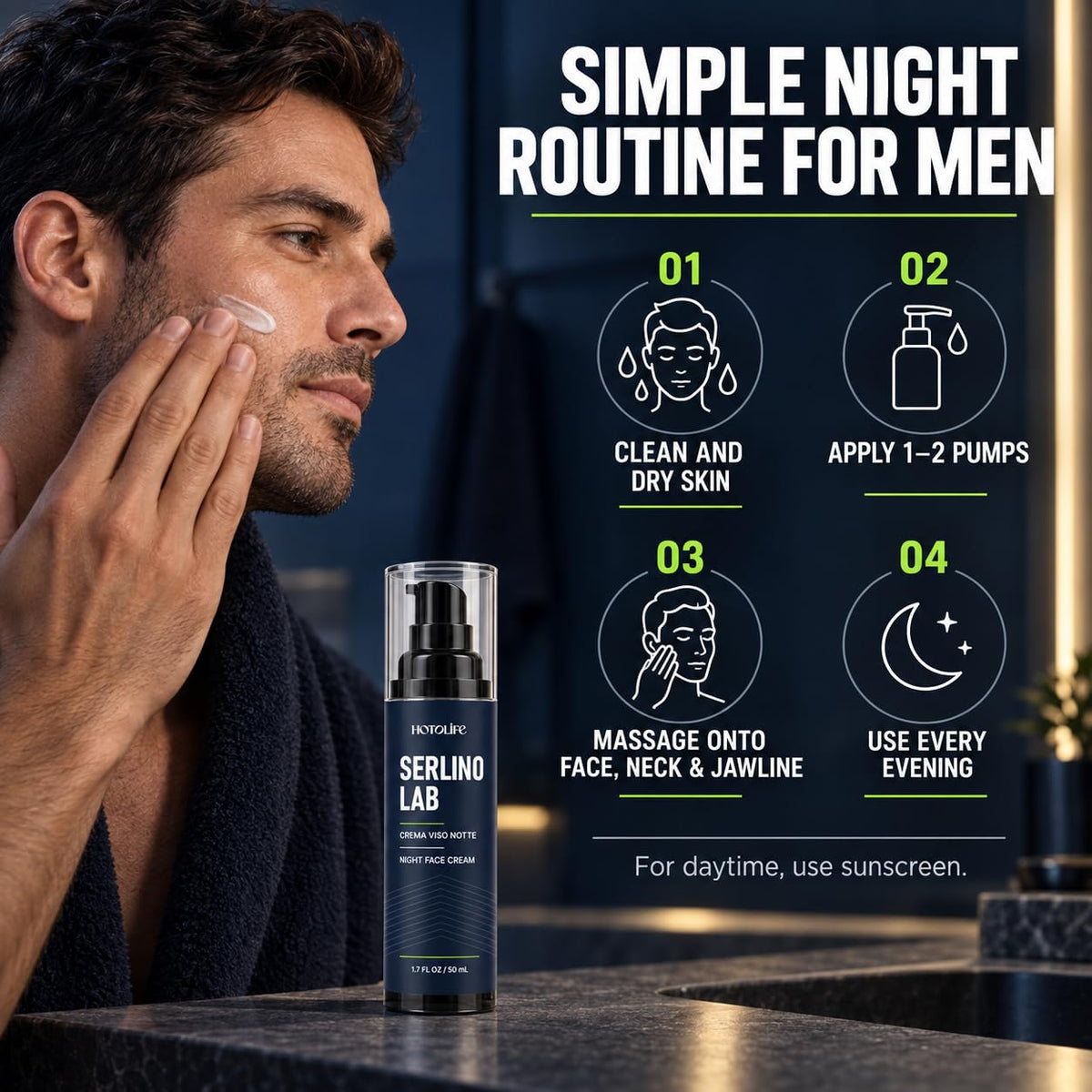 Serlino Lab Night Face Cream for Men Anti Aging Moisturizer - Hotolife Official Imagery - 8