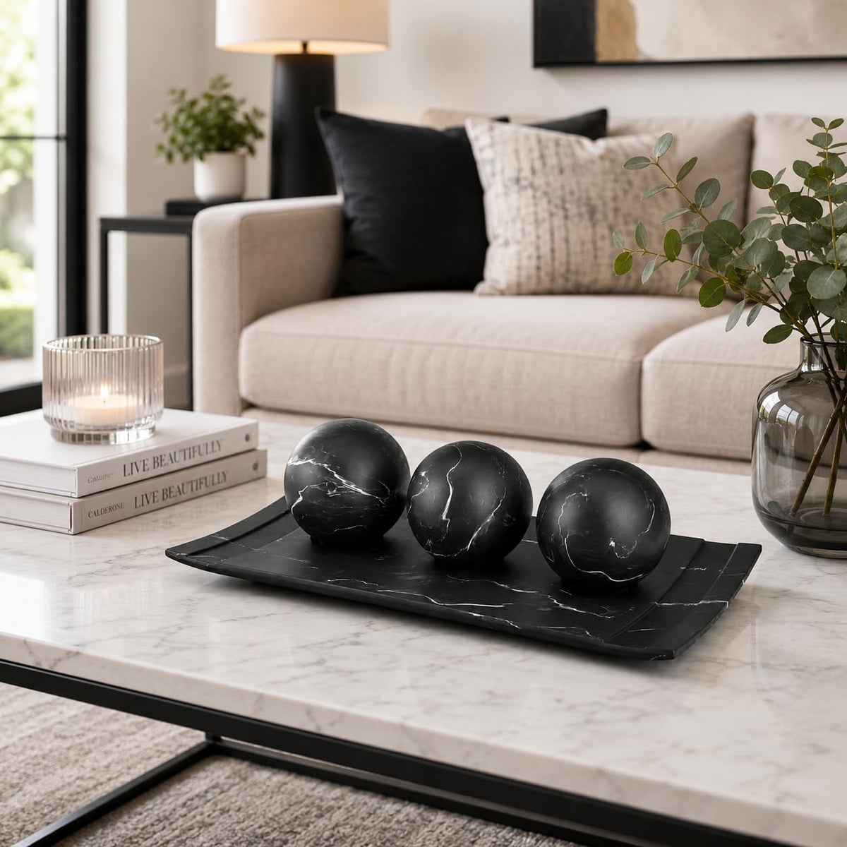 Creative Scents Black Marble Look Home Decor Bowl and Orb - Creative Scents Official Imagery - 4