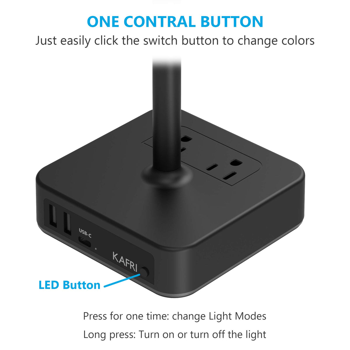 KAFRI RGB Headphone Stand with USB A C Charger Desk Gaming – back view and specifications